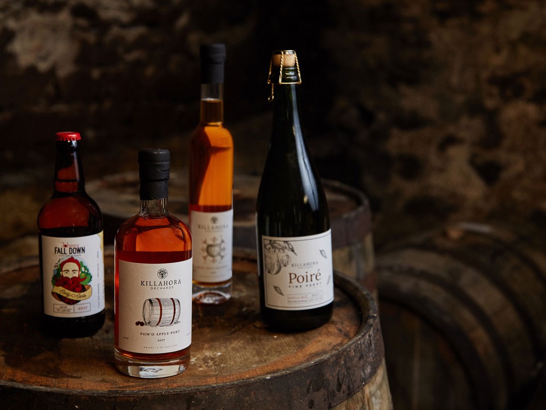 All of our Products, Cider, Pomo, Raper apple ice wine and poire fine perry on a barrel - killahora orchards & Cidery Cork Ireland
